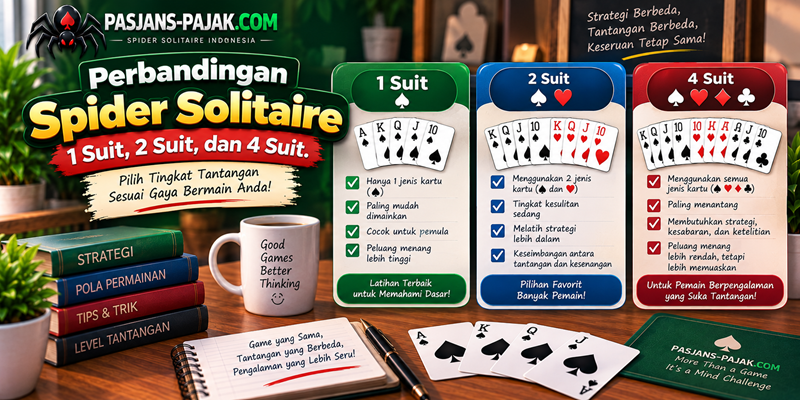 Perbandingan Spider Solitaire 1 Suit, 2 Suit dan 4 Suit
